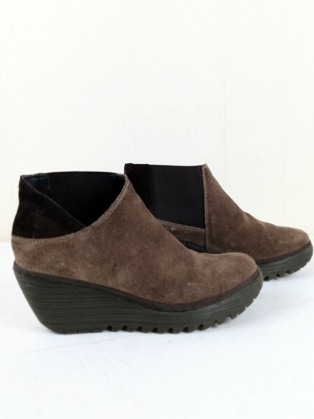 Fly London Women's Brown Suede Wedge Ankle Booties Size 38 US 7-7.5